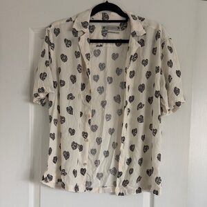 All Saints Cream and Black Heart Pattern Shirt